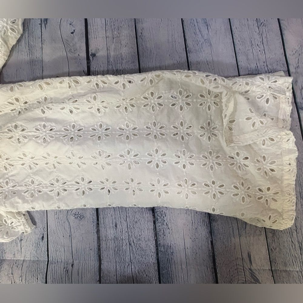 J Crew Cream Eyelet Long Sleeve Deep V Beach Resort Vacation Cover Up Dress L - Picture 7 of 12
